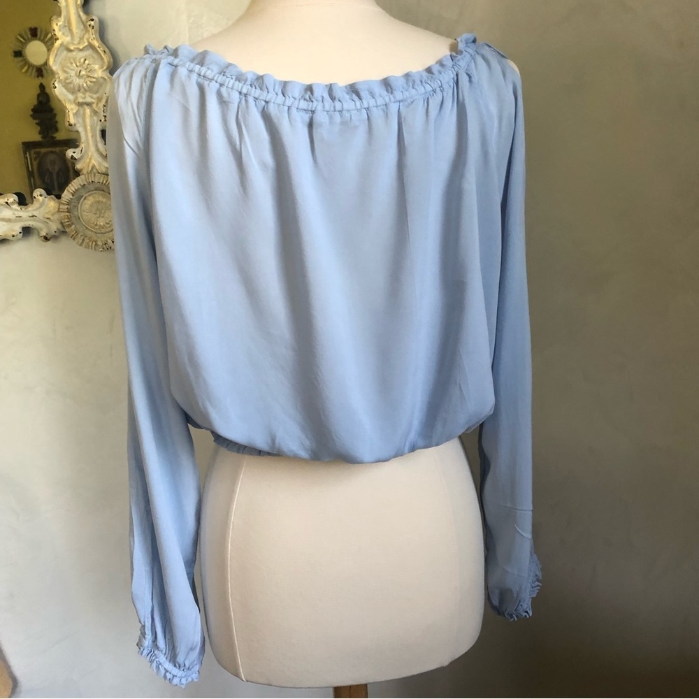 Iris bohemian ice blue peasant off the shoulder long open sleeved size Large - Picture 5 of 15